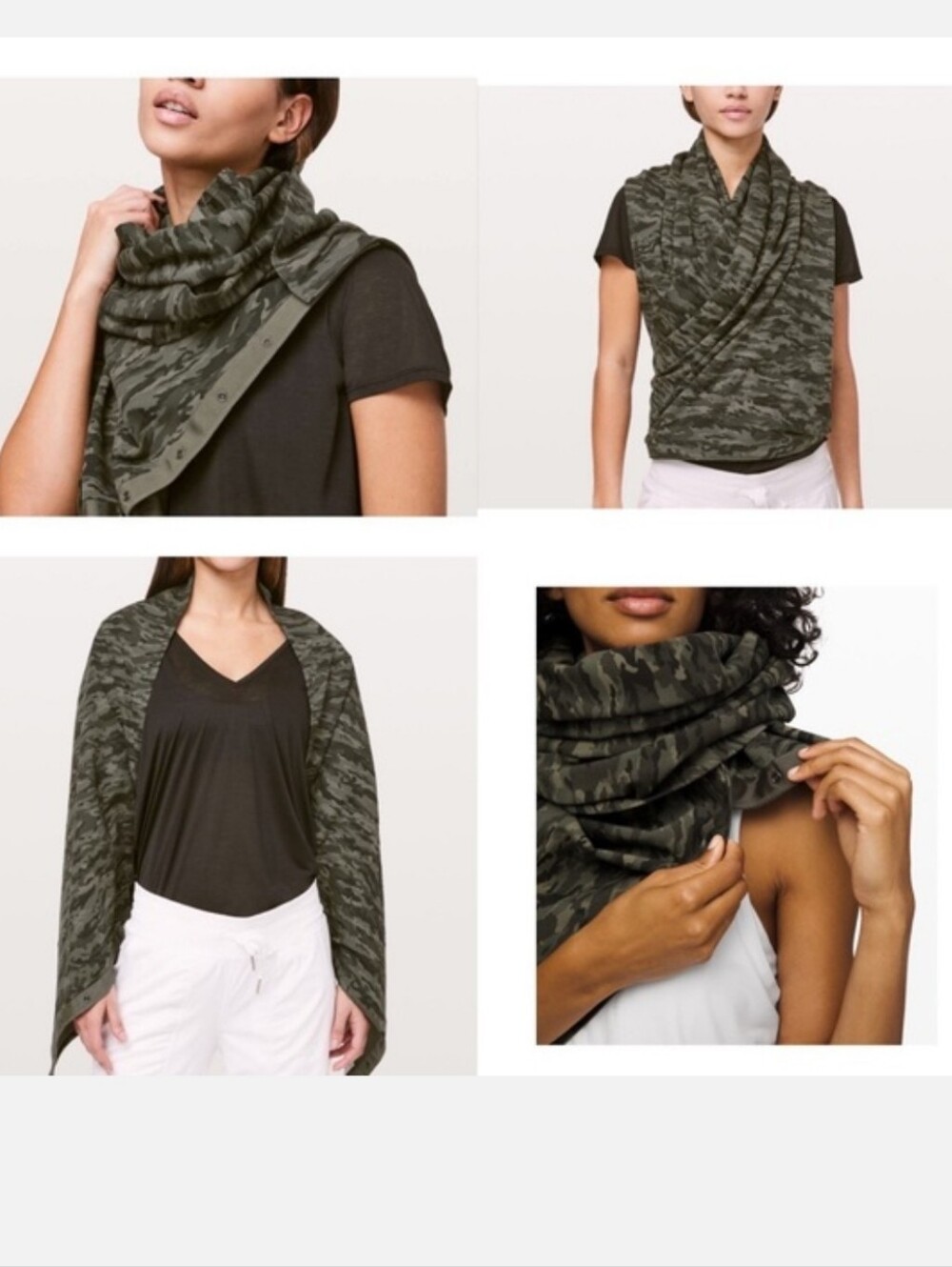 Lululemon Vinyasa Scarf Evergreen Camo Green Multi Print Wrap Shawl 58"×27" - Picture 2 of 11